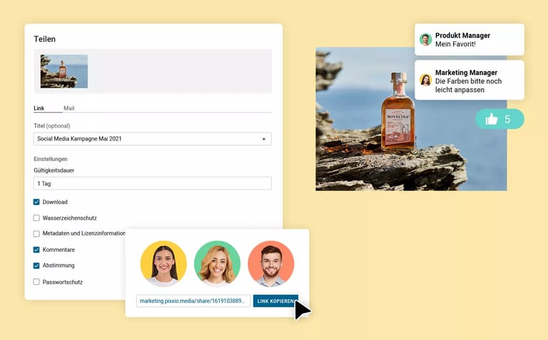 Screenshot aus dem pixxio Interface - Bilder teilen