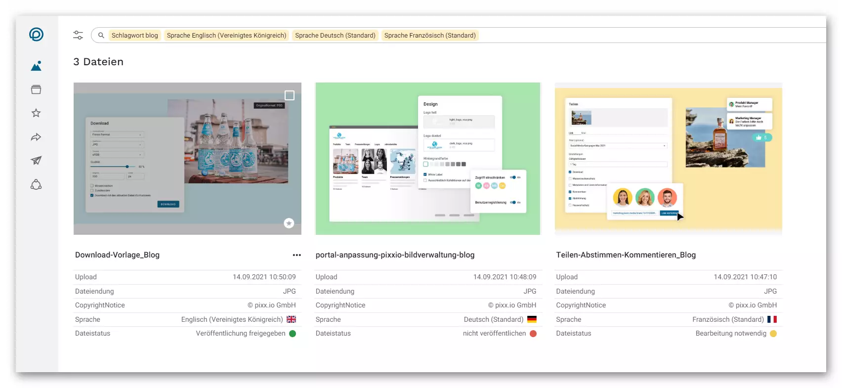 Ein Screenshot des Interfaces aus der pixxio Software 